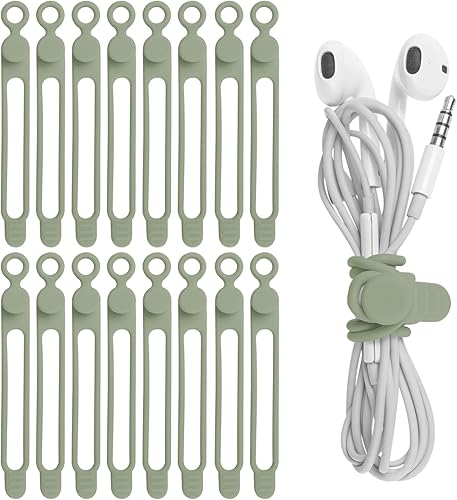 Miniatura 20 de Nearockle 24 bridas reutilizables de silicona para cables, organizador para atar cables de auriculares, cargador de teléfono y computadora, en el