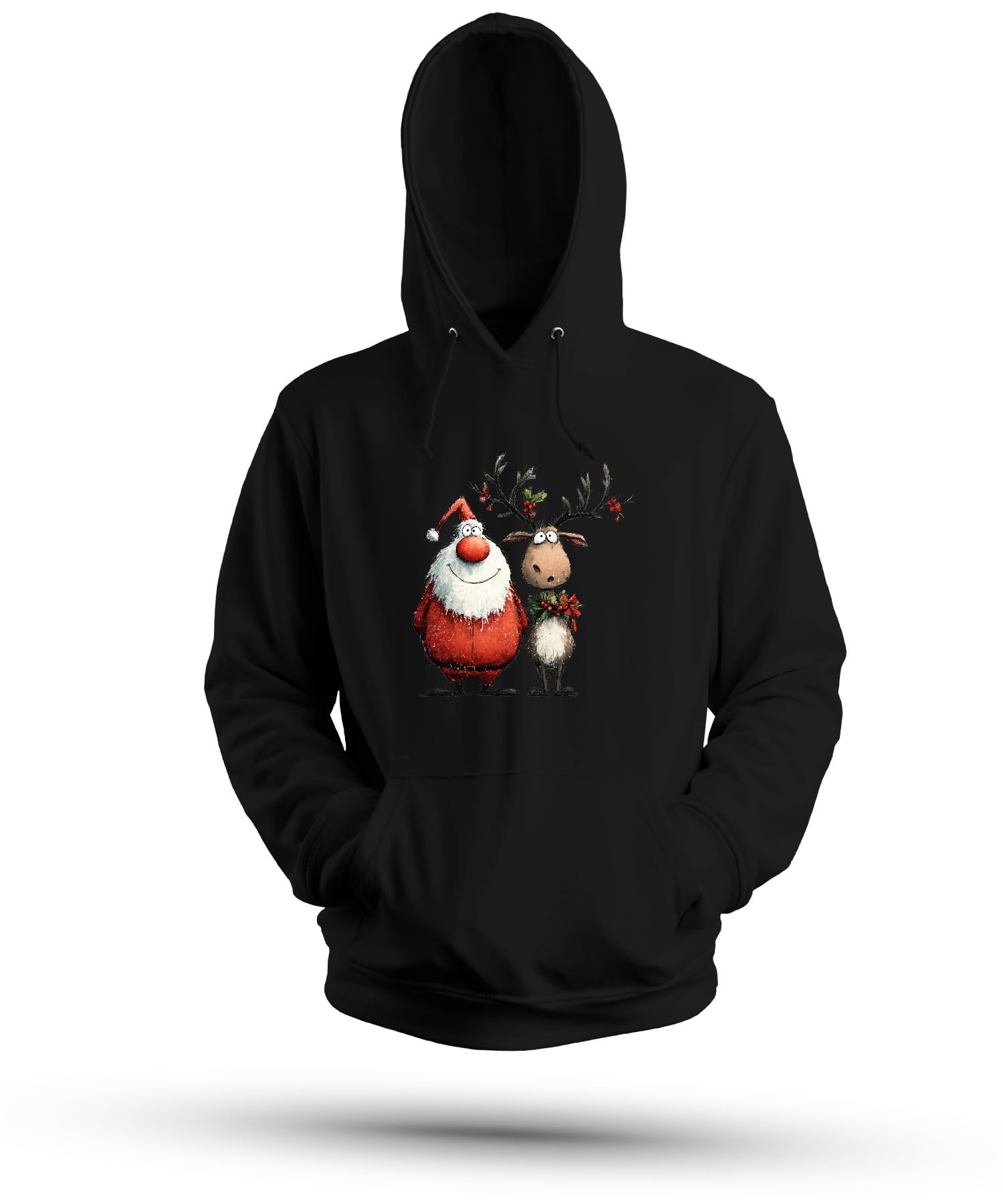 Zabawny Święty Mikołaj i renifer kreskówka prezent na Boże Narodzenie Unisex bluza z kapturem