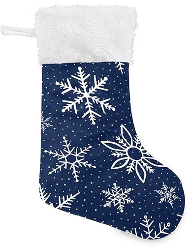 Paquete de 1 calcetín de Navidad de copo de nieve azul, calcetines colgantes grandes para chimenea con puño de piel de felpa para decoración de