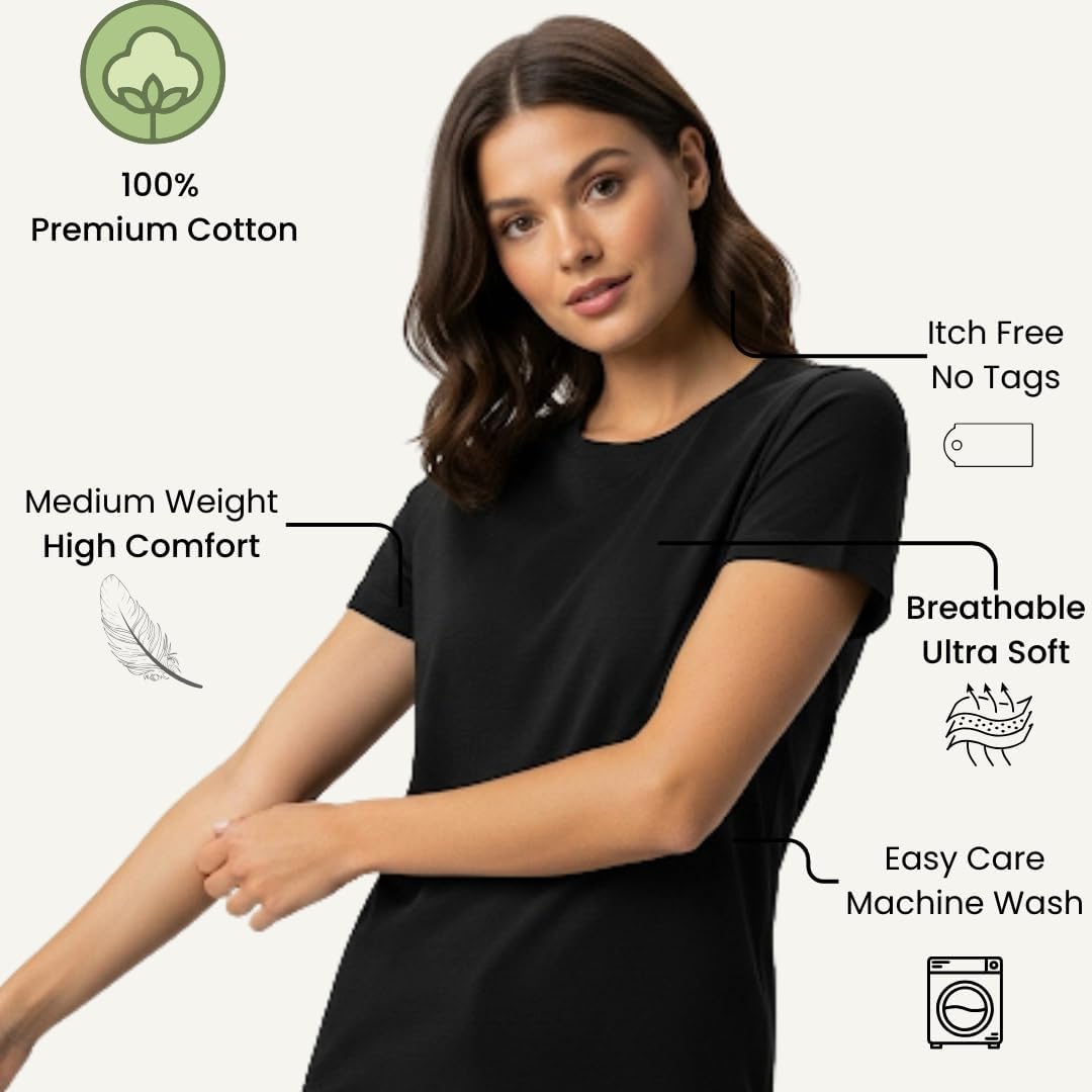 T Shirts for Women |Regular Fit Crew Neck Soft Tee Shirts | 100% Ringspun Combed Cotton T-Shirts| Short Sleeves - Image 5