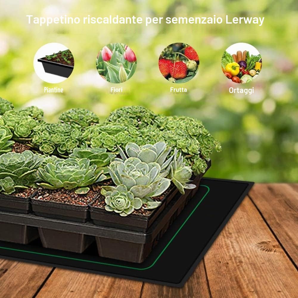 LERWAY Tappetino riscaldante per piantina, 21 Watt, caldo cuscinetto di riscaldamento idroponico per la germinazione delle piante da interno 52,7x 25,4cm