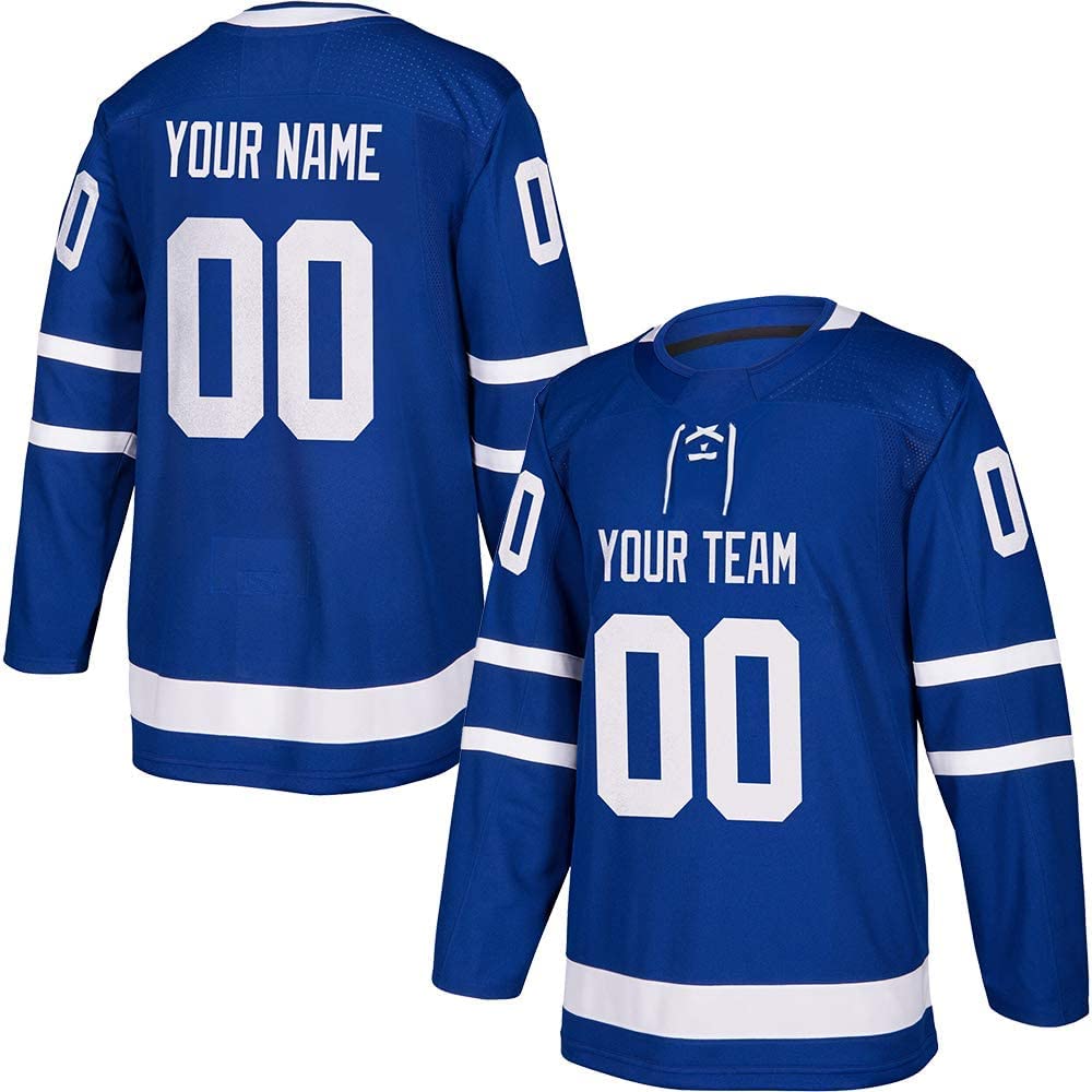 Custom Blue Hockey Jerseys for Men Women Youth Personalized Printed/Sewing Team Name Number S-5XL