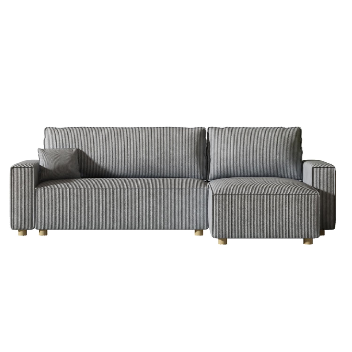 Canapé d'Angle Convertible COSY 4 Places Velours Côtelé Gris Clair