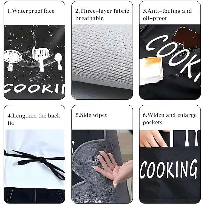Image of VELVERI Waterproof Kitchen Cooking Apron for Women Men | Adjustable Bib with Hand Towel Wiping Patch | Large Pocket Oil & Stain Resistant | Cute Cartoon Rabbit Design