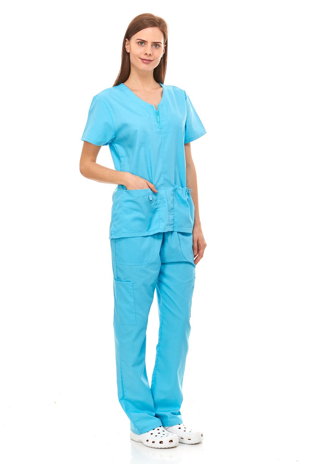 Denice Scrubs for Women Medical Nurses Uniform Zip Up Top & Bottom 6 Pockets Missy FIT (11 Colors) 1054
