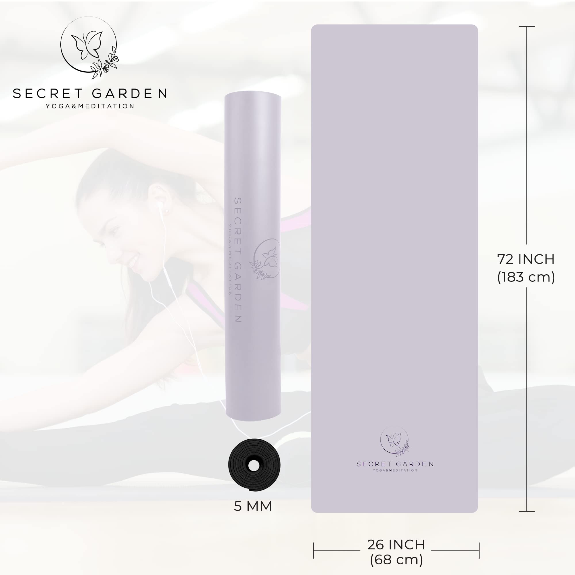 Esterilla de yoga antideslizante – Esterilla de ejercicio de doble capa para pilates, meditación, ejercicio – 5 mm de grosor para amortiguación y apoyo – lavanda