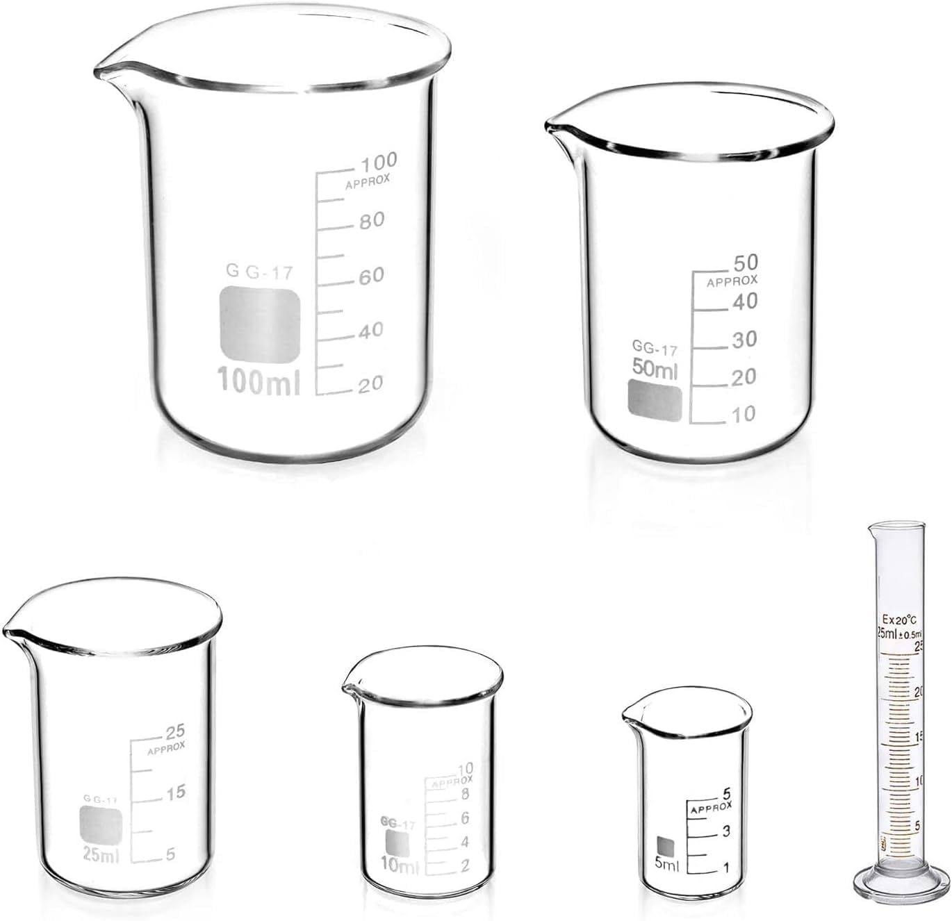 6Pcs Graduated Borosilicate Glass Beaker, Measuring Jugs