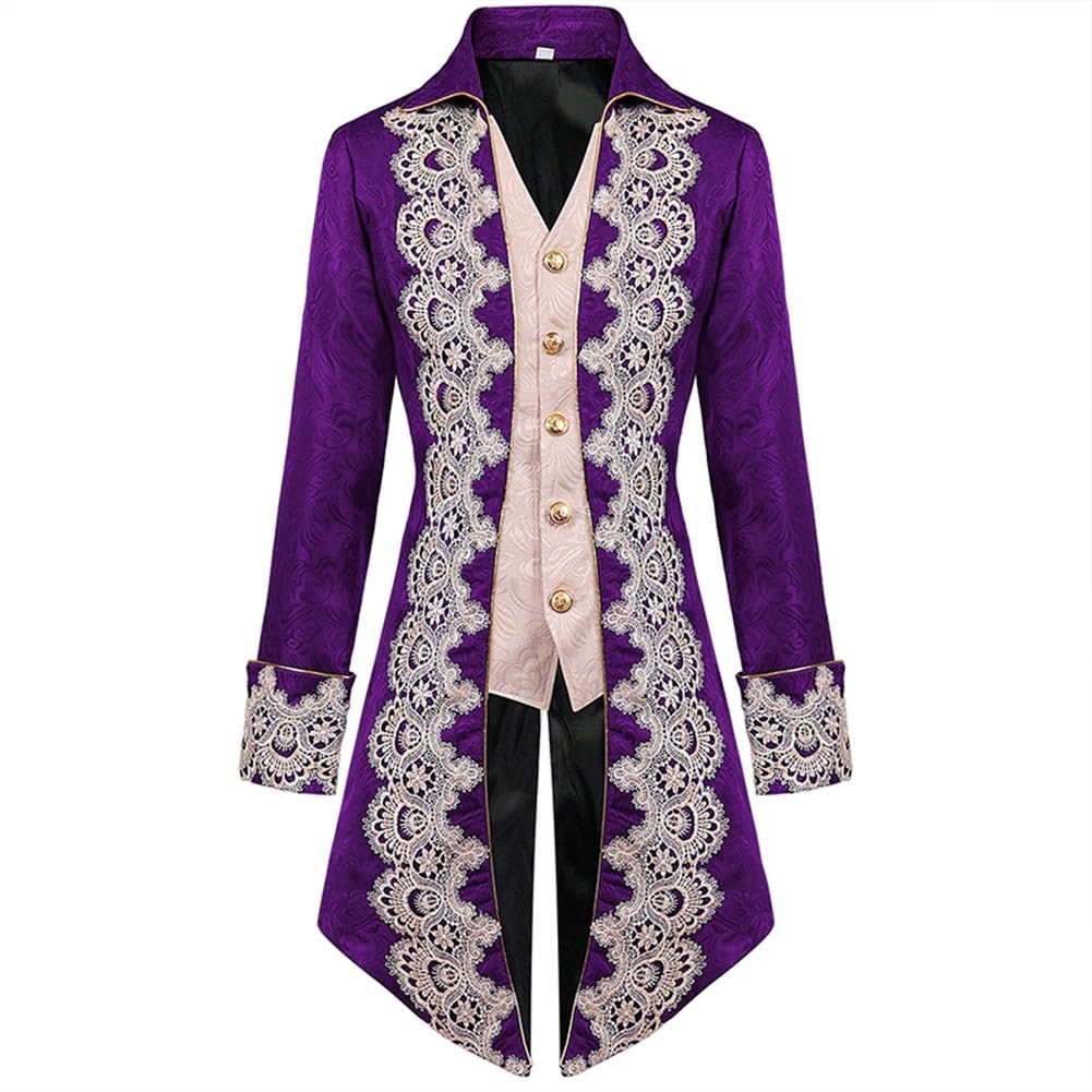 AGYMNX Ropa gótica para hombre, abrigo steampunk frack, vintage, gótico victoriano, chaqueta renacentista, cosplay, disfraz de Halloween, abrigo bordado