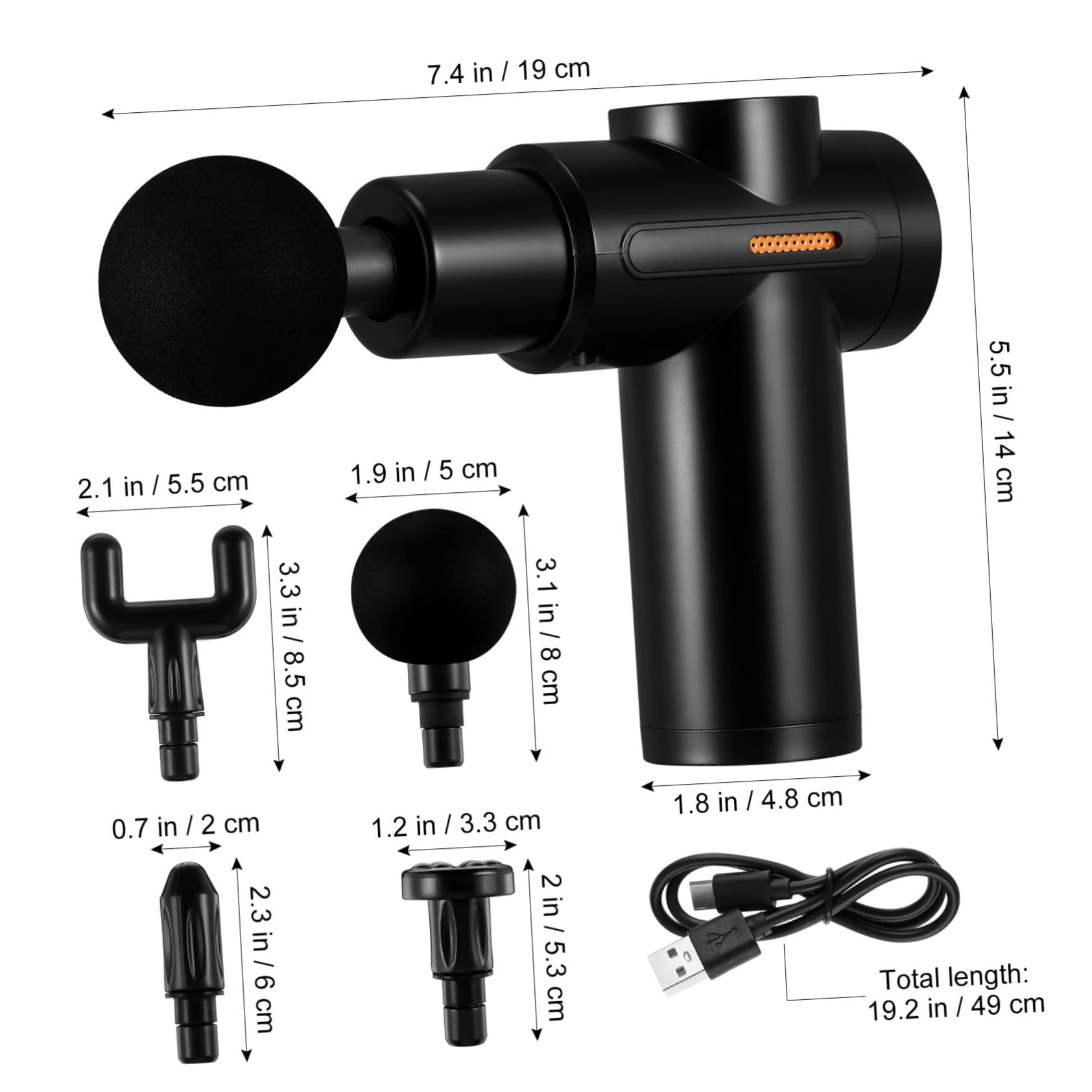 Masajeador de Percusión Portátil Mini con 4 Cabezales Abs Negro | 1800mah 7, 4v, bajo Ruido y Gran Recorrido de Masaje, para Cuello y Músculo