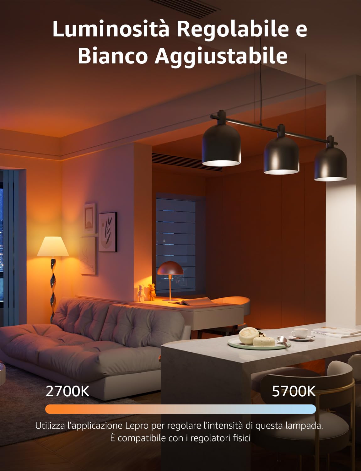 Lepro B3 AI Lampadina Smart E27, 1521LM RGB&Luce Bianca Regolabile, Progettista Illuminazione AI Personalizzato, Funziona con Alexa/Google Assistant, Connessione Wi-Fi e Bluetooth, Sync Musicale, 2pcs