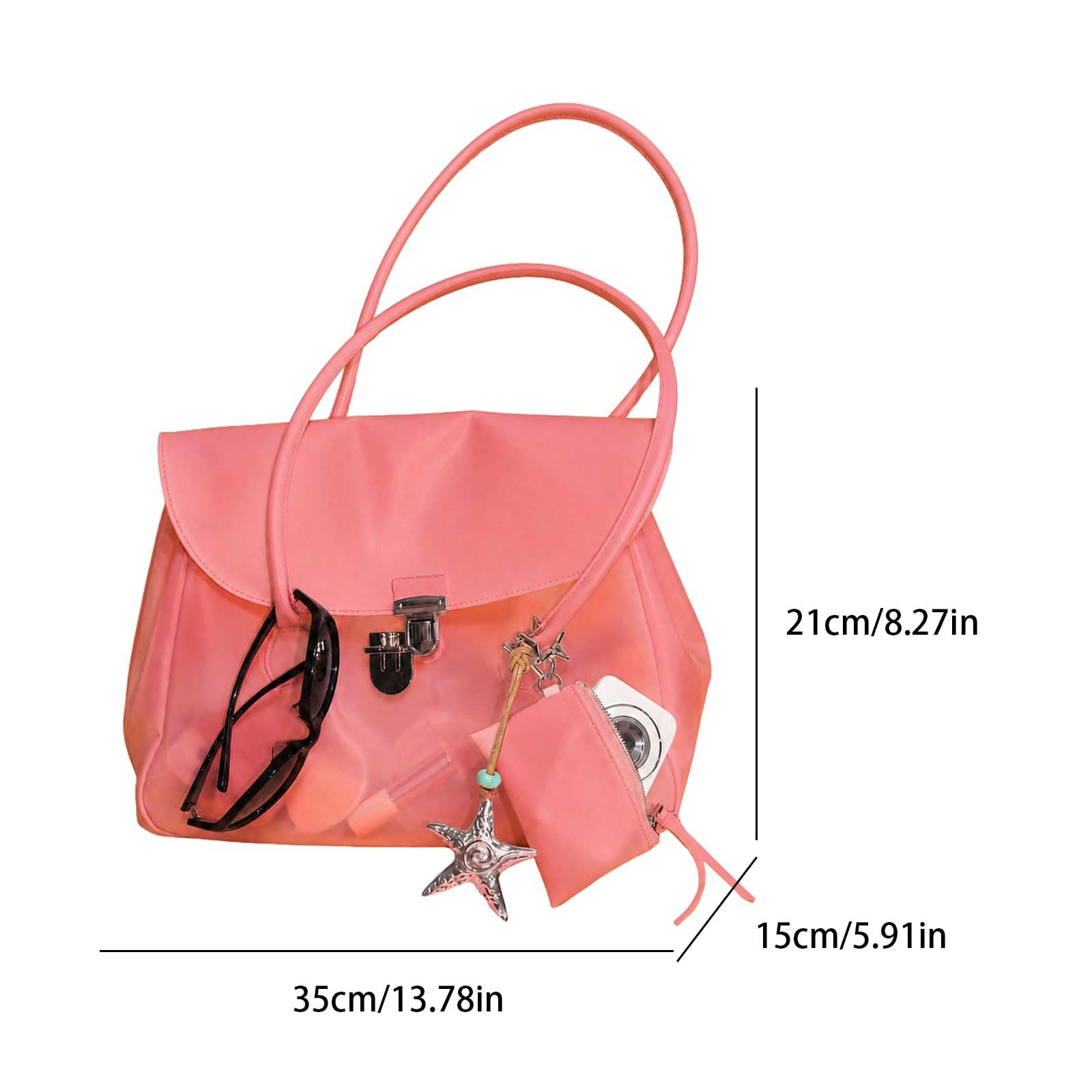 Bolso Tote Jelly para Mujeres, Impermeable, Hecho de PVC, Bolsa de Playa con Colgante de Estrella, Estilo Y2K, Bolsa de Mano Elegante para Trabajar y Pasear, Ideal para Playa y Compras