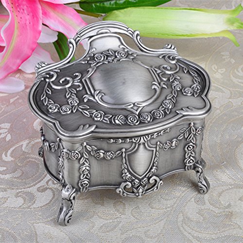 Aveson Rectangle Vintage Metal Jewelry Box Trinket Gift Box Chest Ring Case For Girls Ladies Women, Tin Color, Small #TOP6