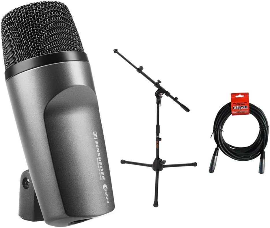 Sennheiser E602 II Cardioid Instrument Microphone with MS-5220T Tripod Microphone Stand & 20' XLR-XLR Cable Bundle