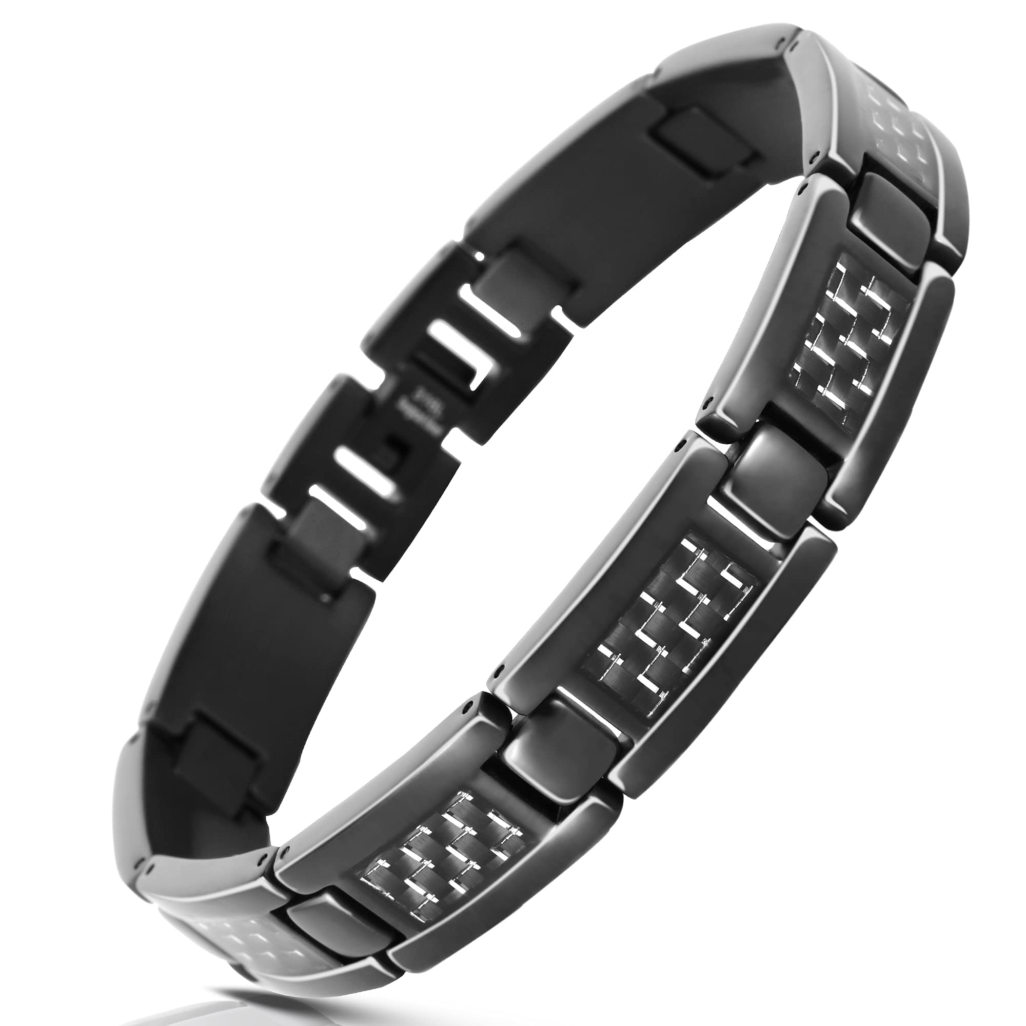 Smarter LifeStyle Elegant Surgical Grade Steel Carbon Fiber Mens Bracelet – Adjustable Many Color Options, Mens Jewelry Bracelet for Men