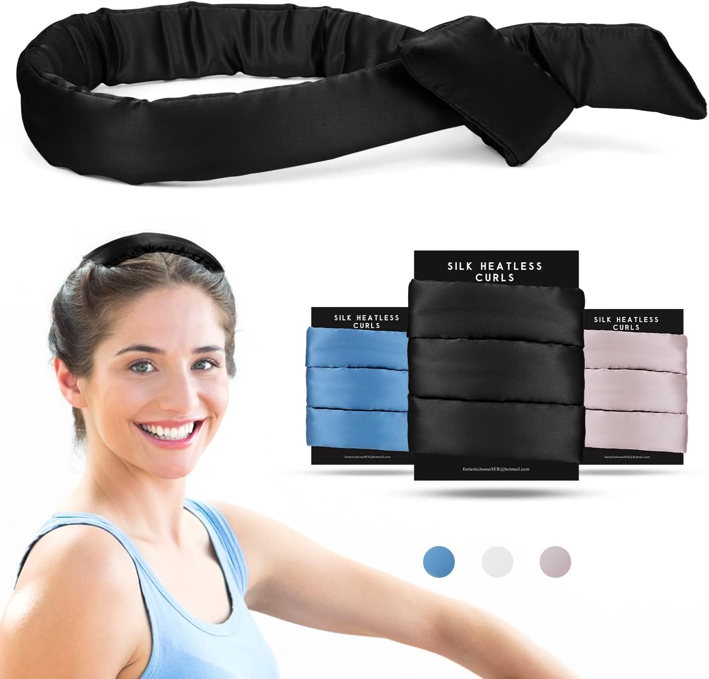 Silk Heatless Curls for Long Hair, Mulberry Silk No Heat Curling Ribbon to Sleep in Overnight, Soft Heatless Curling Rod Headband for Outdoor, No Damage Hair Diy Hair Styling Tools for Women