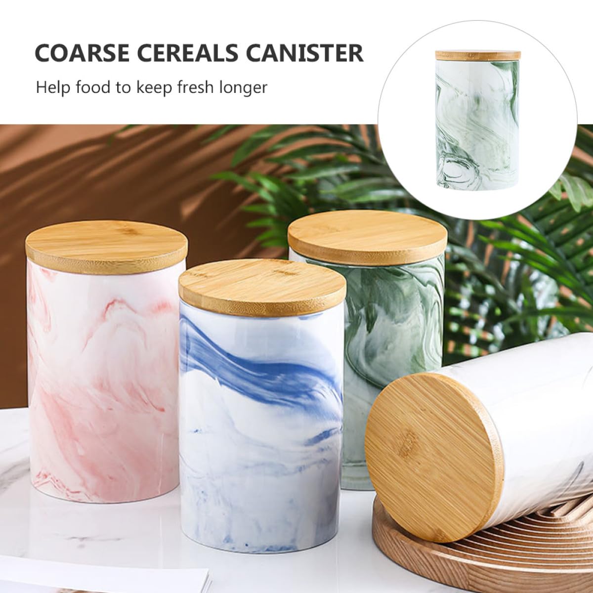 Housoutil Pot en Céramique Marbré Couvercle Vert pour Bocal de Rangement Hermétique 1 Pièce Adapté Thé et Fruits Secs