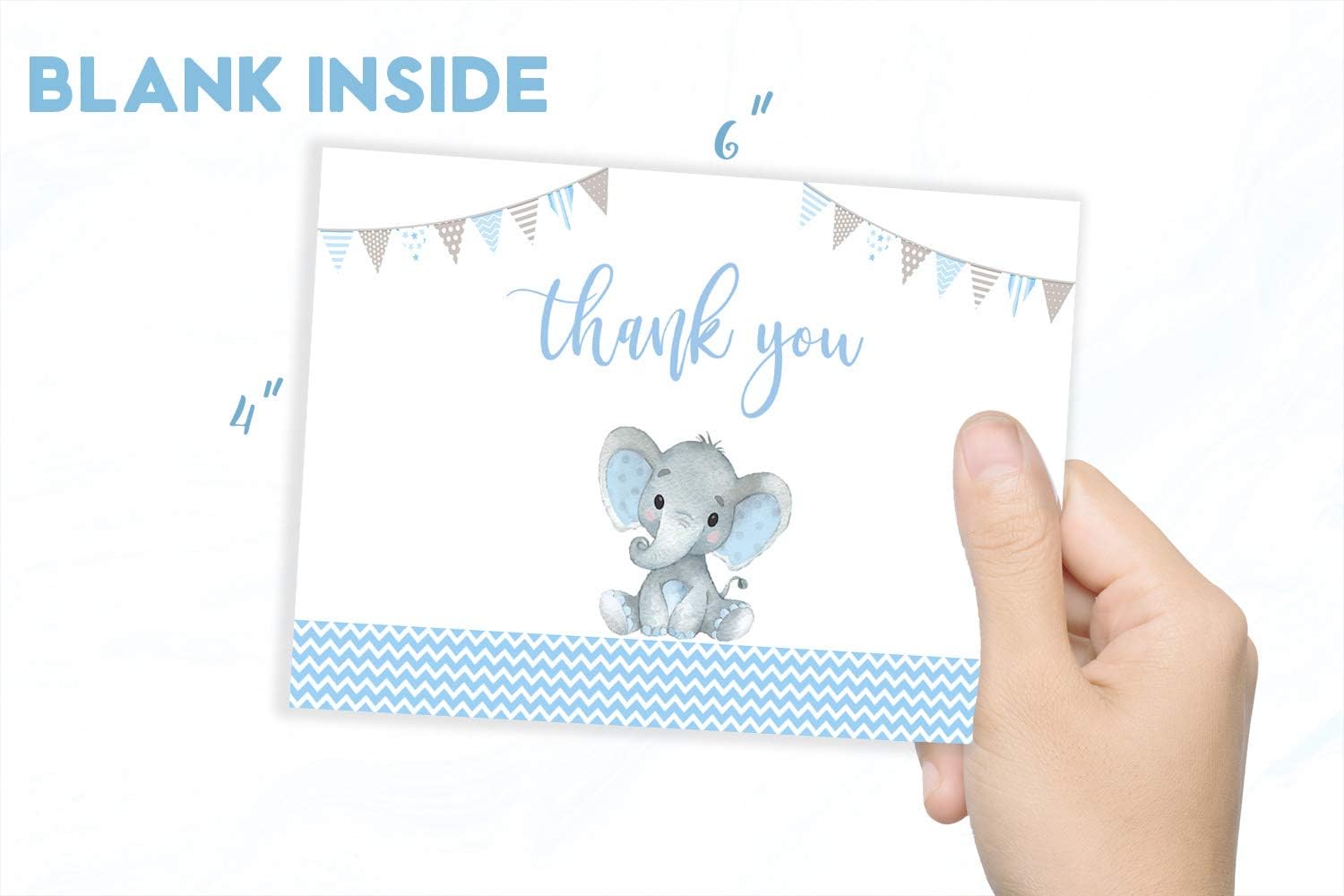 40 Elephant Baby Shower Thank You Card with Envelopes-Blue Watercolor Elephant Baby Boy Cards- 4 '' x 6''-Blank inside,Include Stickers…