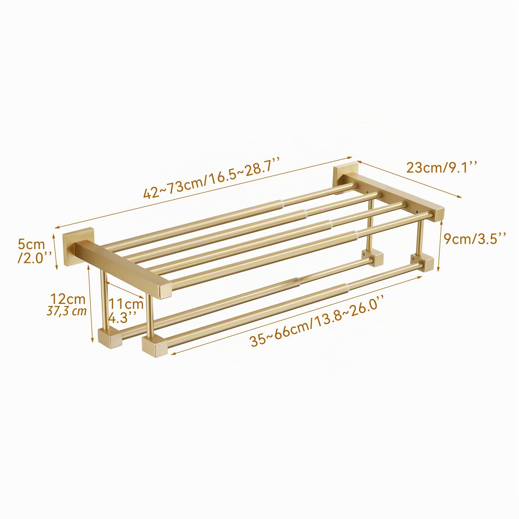 Toallero ajustable para baño, lavabo, soporte de pared con barras de toalla dobles, estante de toalla dorado cepillado mate