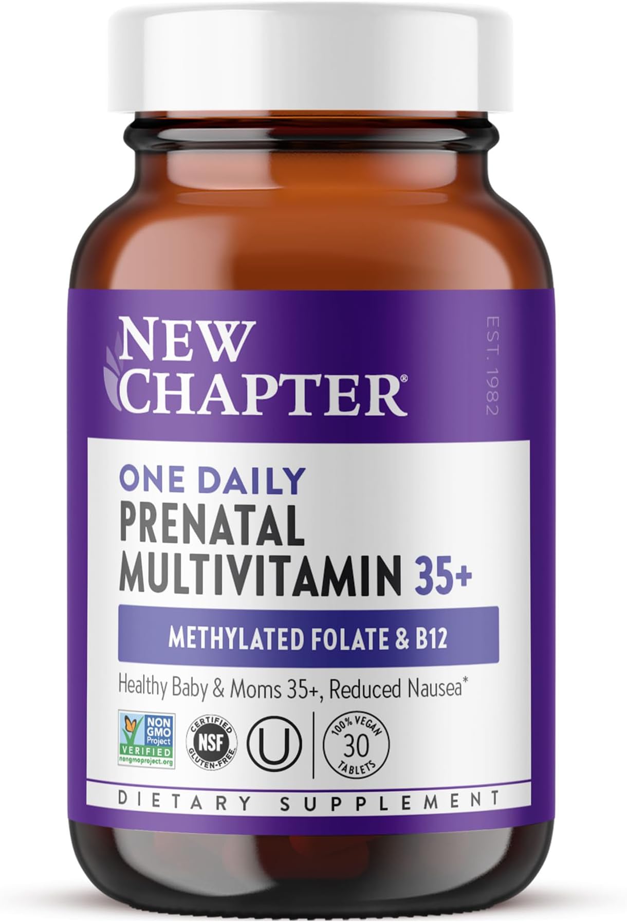 Prenatal Vitamins, One Daily Prenatal Multivitamin Enhanced for Age 35+ with Methylfolate + Choline for Healthy Mom & Baby, Gluten Free & Non-GMO- 30 ct