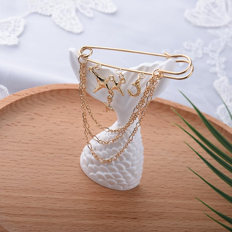 Image of Y2k Chain Brooch Pins for Women Silver Gold Tassel Pin for Coat Collar Brooch Pin Y2k Punk Shoes Clothing Accessories