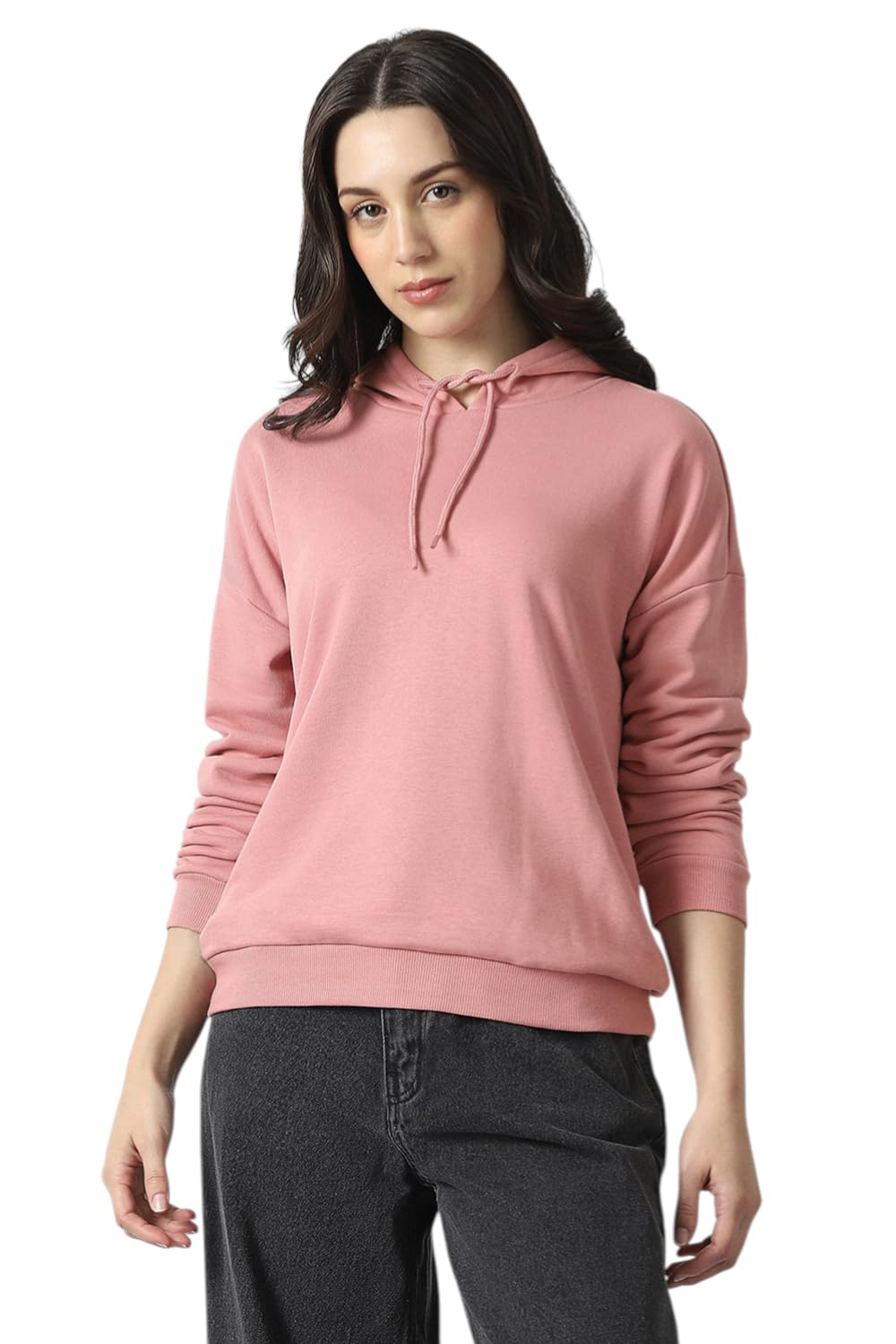 van heusen Women's Hooded Solid Sweatshirt| Full Sleeve Ribbed Hem Casual winterwear-picture-25