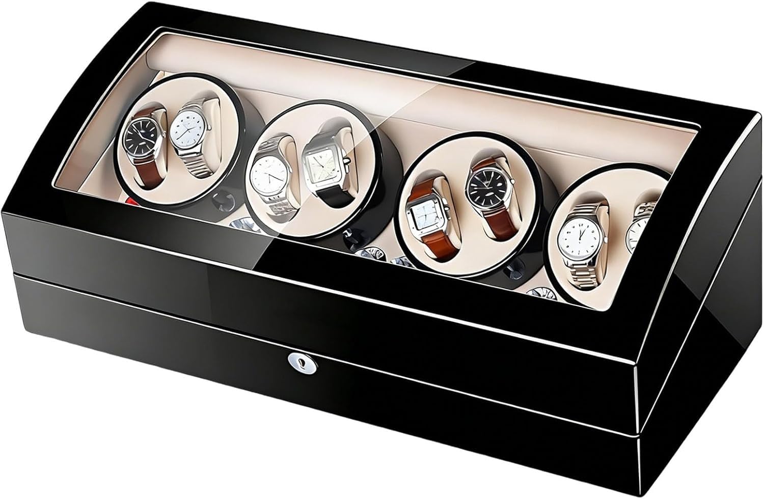 Rotomat na 8 Zegarków Automatycznych z 9 Schowkami, XXL Watch Winder na 17 Zegarków, Profesjonalne Pudełko z Zamkiem i Kluczem, Lakier Fortepianowy i LED