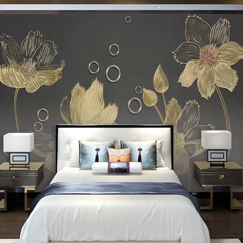 Papier peint salon style européen à fleurs dorées pour une ambiance de chambre cocooning