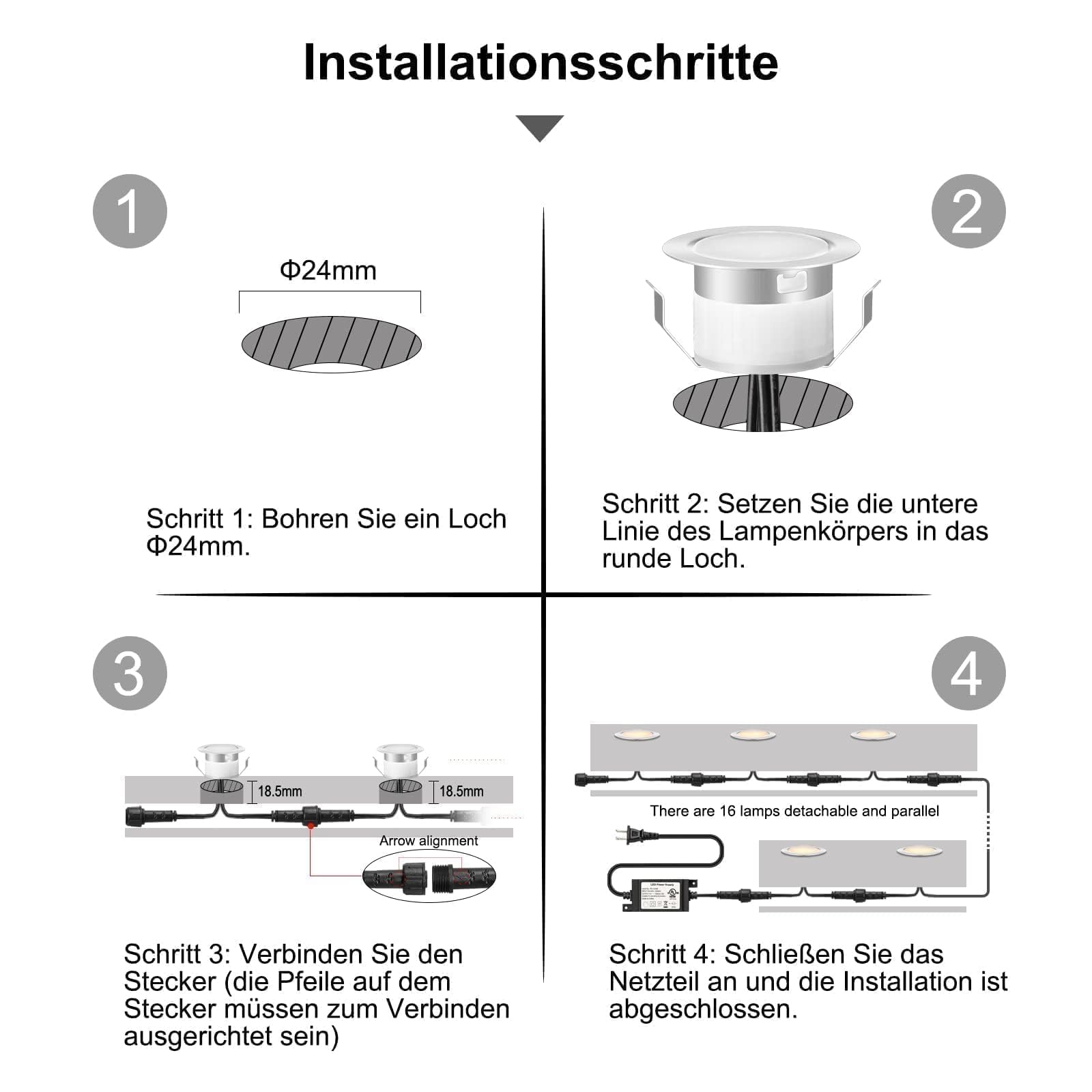 WLAN Bodenstrahler Außen Wasserdicht RGB + Warmweiß 30er Set | Ø31mm | IP67 Wasserdicht, DC12V, App/Alexa-Steuerung, befahrbar, 50.000h Lebensdauer und dimmbar