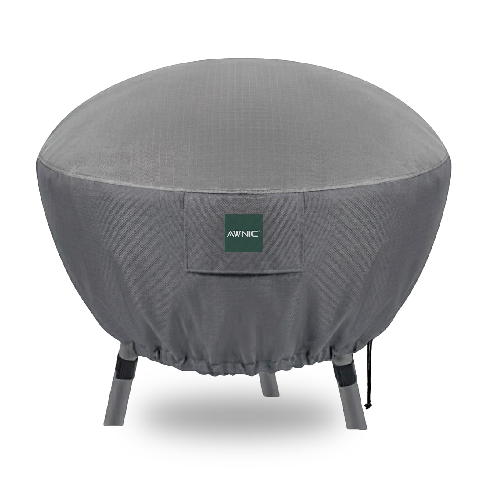 AWNIC Fire Pit Cover Round Waterproof Heavy Duty - Ripstop Fabric Top with Windproof Straps, Small Fire Bowl Cover with Air Vent, UV Resistant - Grey (Ø65x30cm)