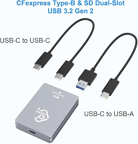 Miniatura 8 de CFexpress Tipo BSD Lector de tarjetas de doble ranura USB C, USB 3.2 Gen 2 10Gpbs, compatible con tarjeta CFexpress tipo Btarjeta de memoria SD,