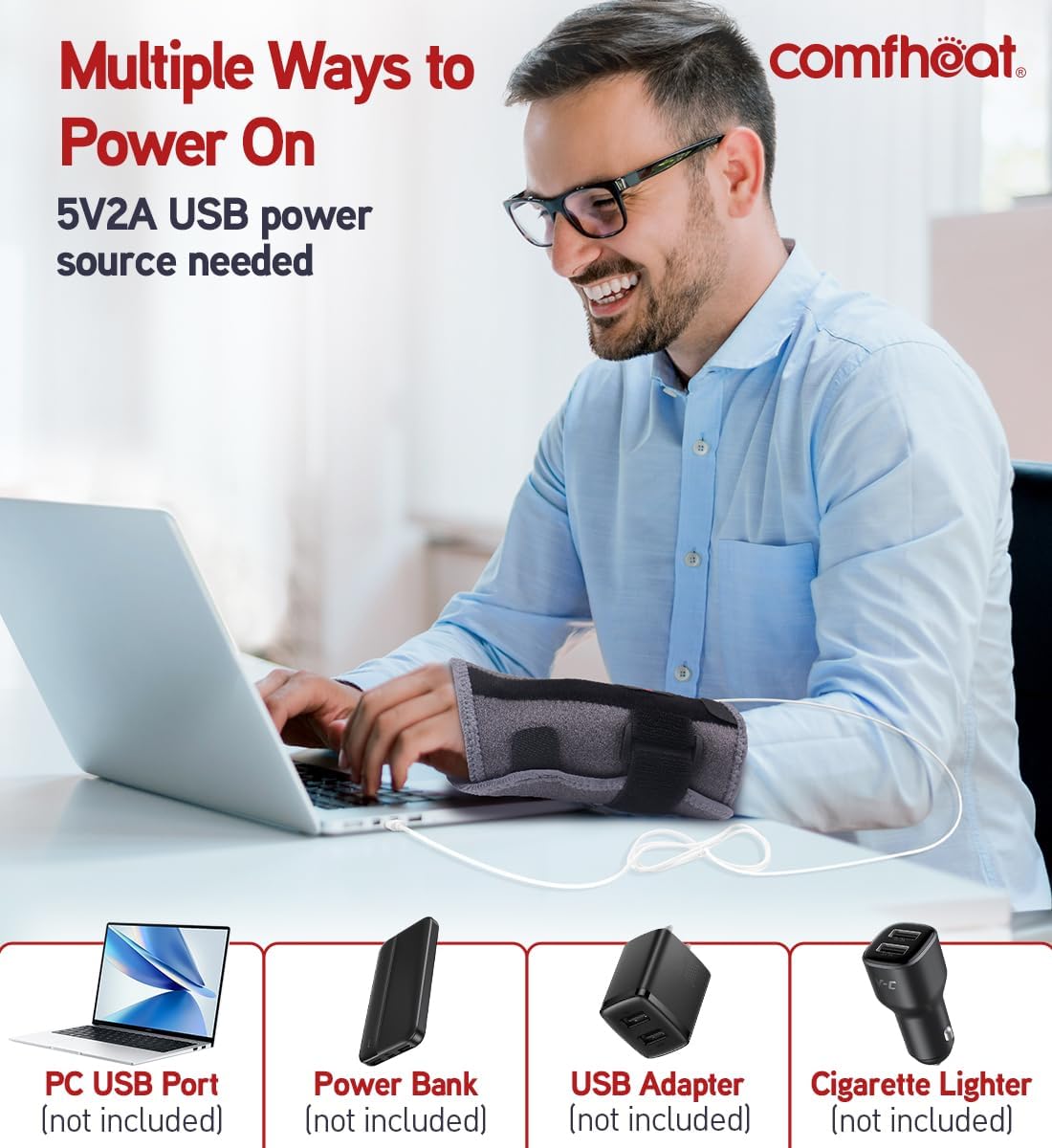 Diagram showing various USB power sources for the wrist brace