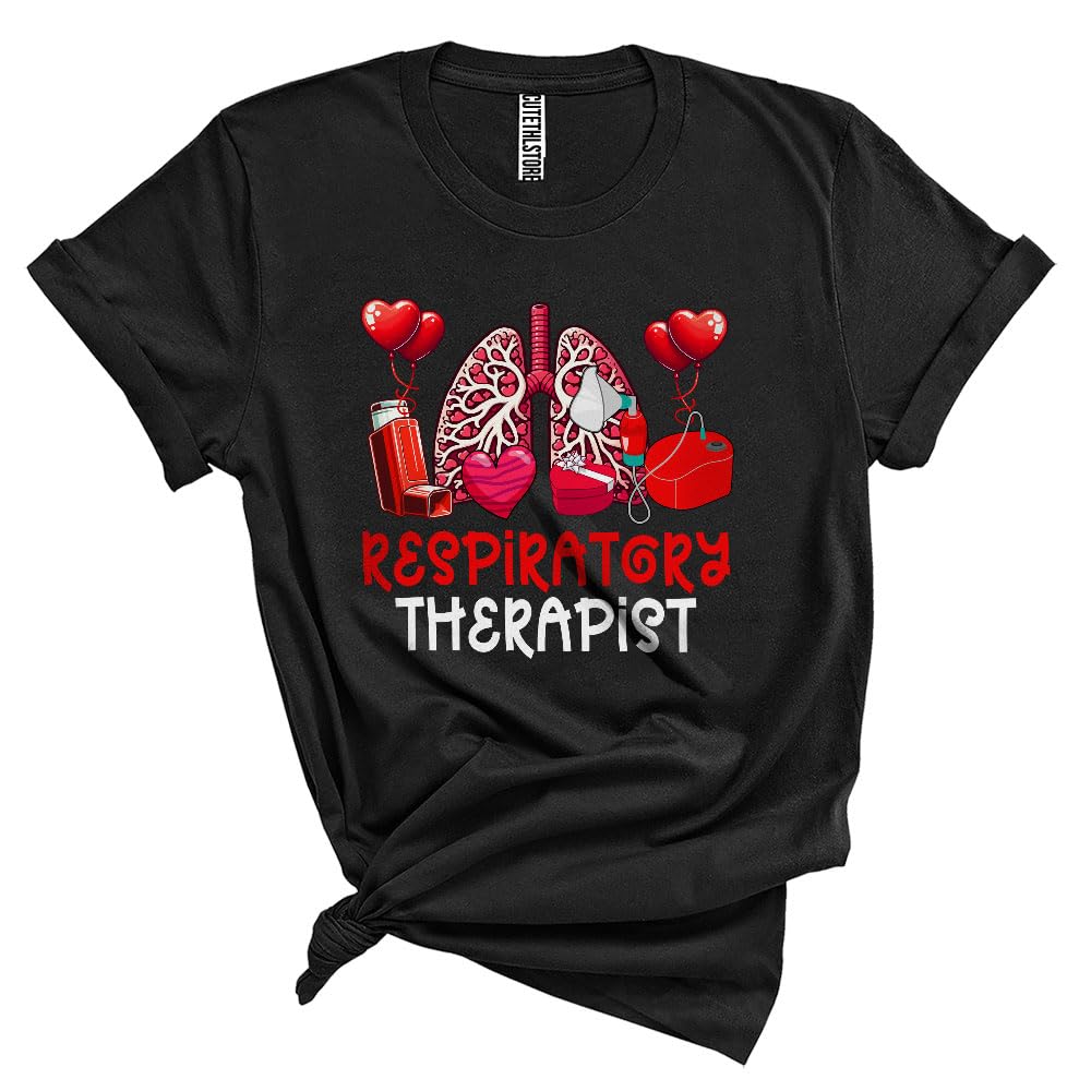 Respiratory Therapist, Lovely Valentine's Day Lungs Heart Shape, Matching Pulmonologist RT Group Unisex T-Shirt Black