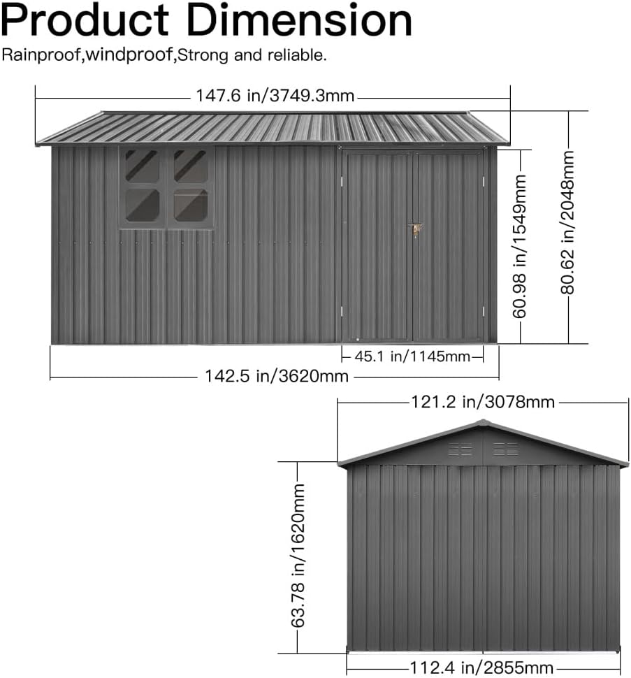 Metal Garden Shed with Window and Interior Shelves for Outdoor Storage