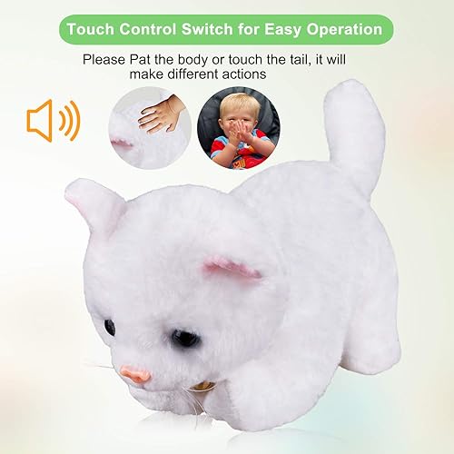 Miniatura 3 de Robot interactivo de gato de peluche blanco, robot robótico para gatos ladrando miau, gatito, control táctil, mascota electrónica, juguete de