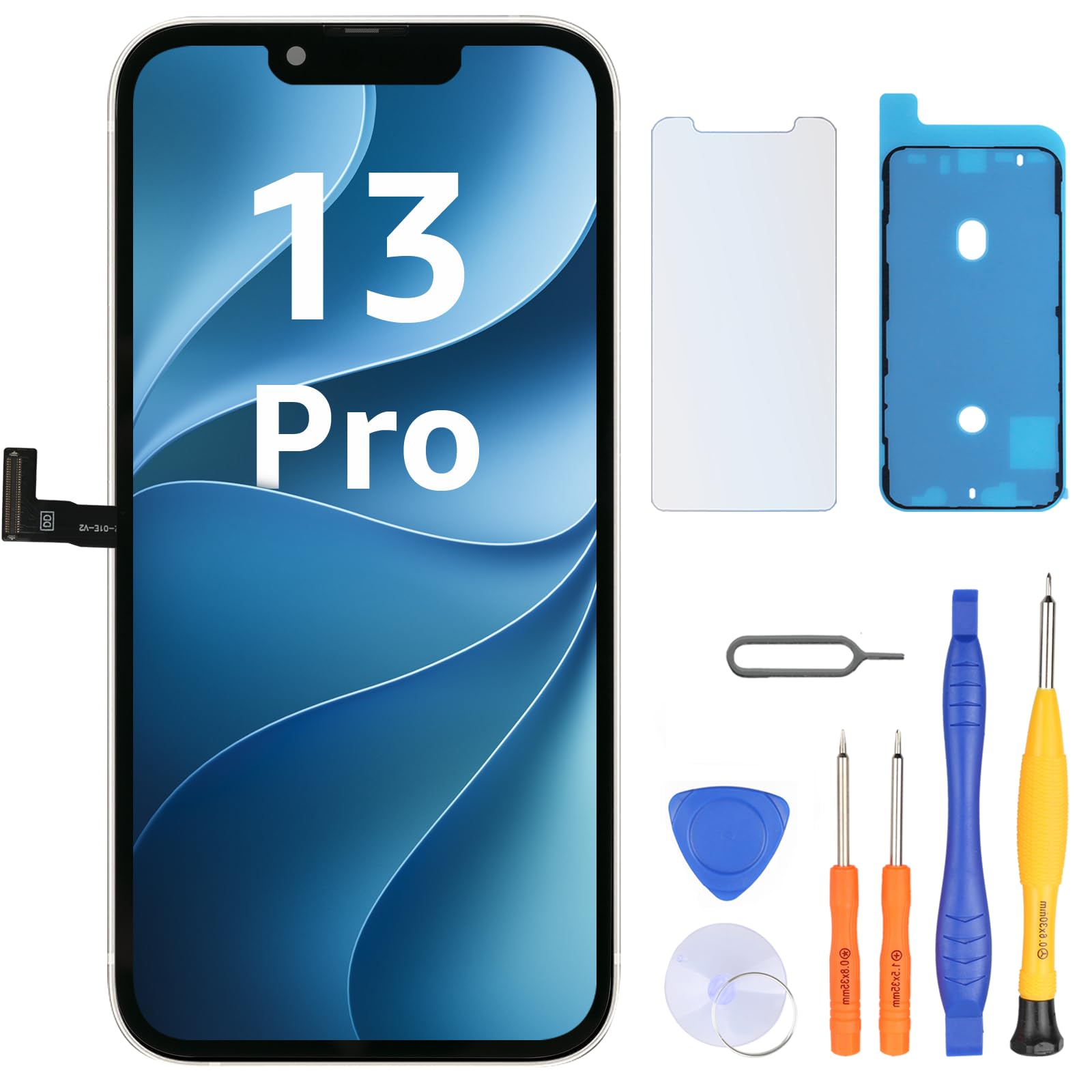 LL TRADER Schermo per iPhone 13 Pro LCD 6,1'' e Kit di Riparazione A | Display FHD con 3D Touch e Digitalizzatore, Dotato di Nastro Adesivo Impermeabile e Pellicola Protettiva