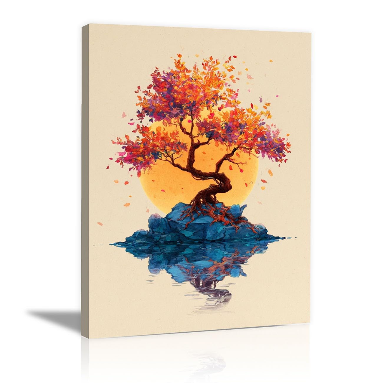 TODOAA Cuadro Árbol Abstracto Modernos Árbol colorido y hermoso Pintura Cartel HD Impresión de Imagen cuadros Salon baño Comedor dormitorio Decoración de pared（Naranja 7-50x70cm Enmarcado