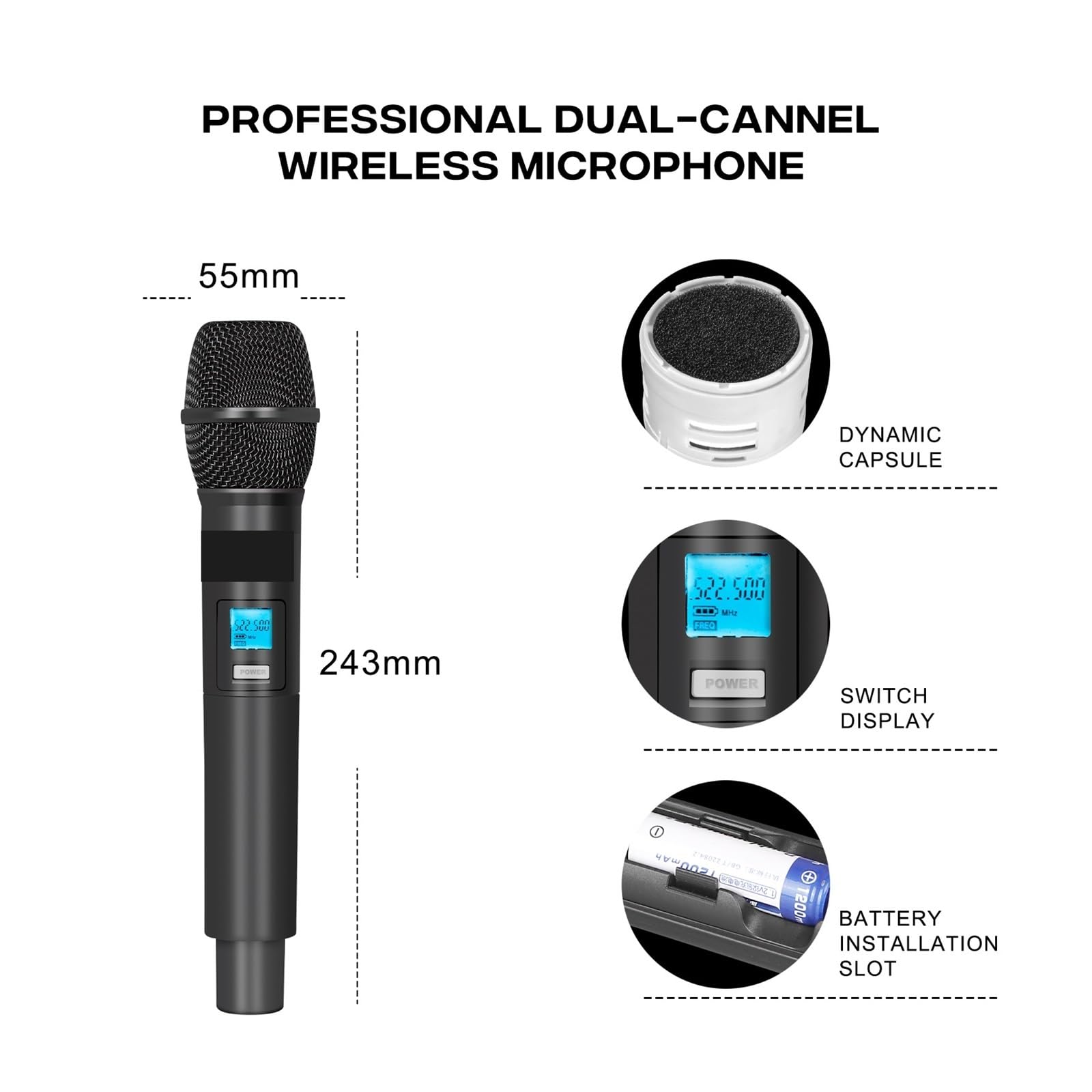 Microfono Wireless G-Mark G320AM UHF Professionale 2 canali Microfono palmare Frequenza Automatica Regolabile 100M
