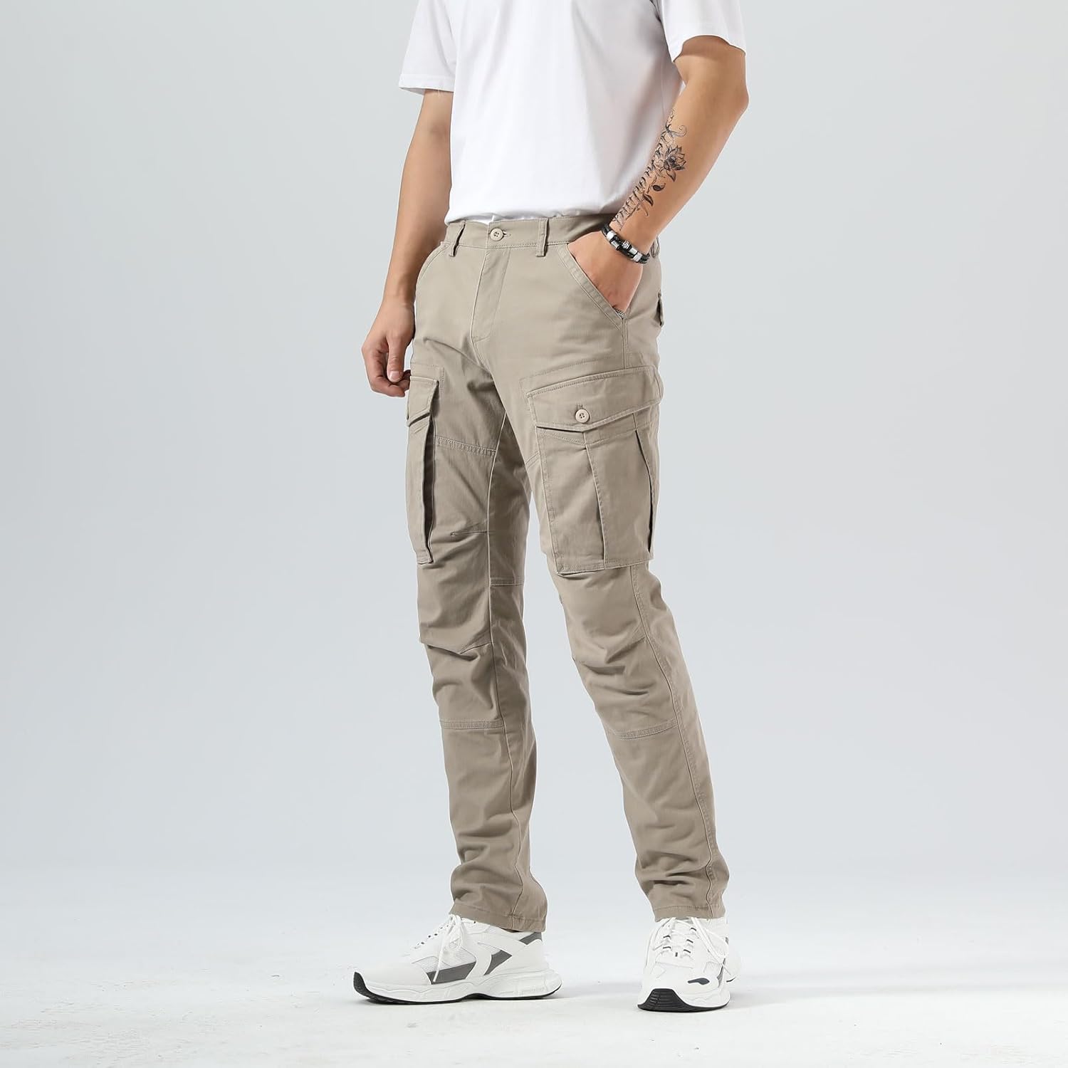 Plaid&Plain Men's Cargo Pants Slim Fit with Articulated Knees - Image 2