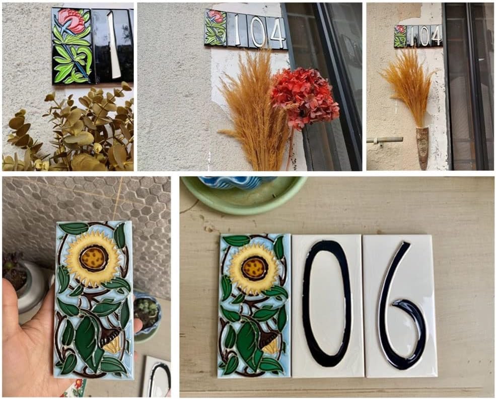 1pcs 0-9 Hand-Painted Ceramic House Number, 15cm/6inch Nordic American Style House Numbers Plaques, Door Plates Number Street Address Outdoor Sign (Color : Woodpecker)