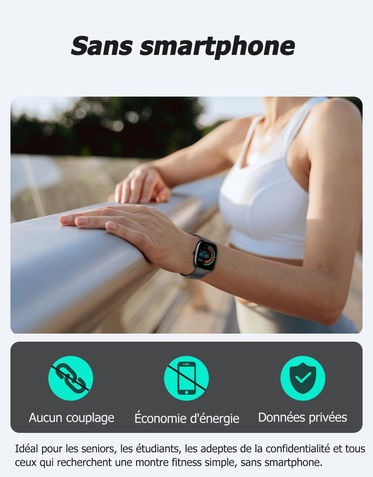 Cloudpoem Montre Podometre Non Connectée sans Bluetooth sans Application | Bracelet Non Connecté Simple Cardio Oxymetre Sonno Calories Pas Distance Etanche IP68 pour Femme Homme Enfant Personne Agee