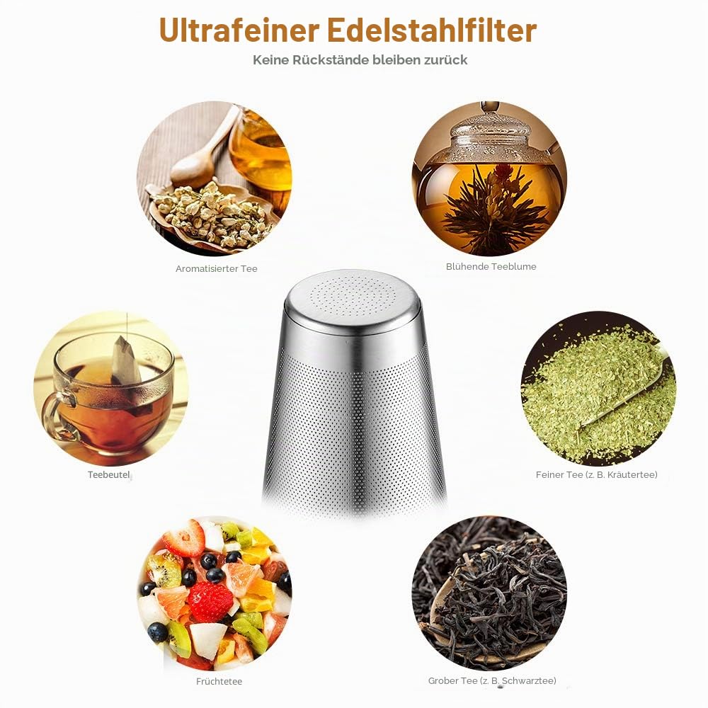 glastal Glas Silberne Teekanne 2000ml mit 18/8 Edelstahl Teesieb Borosilicate Glas Teebereiter auf Stove Glaskanne mit Entfernbar Seibskanne mit Entfernbar Seib