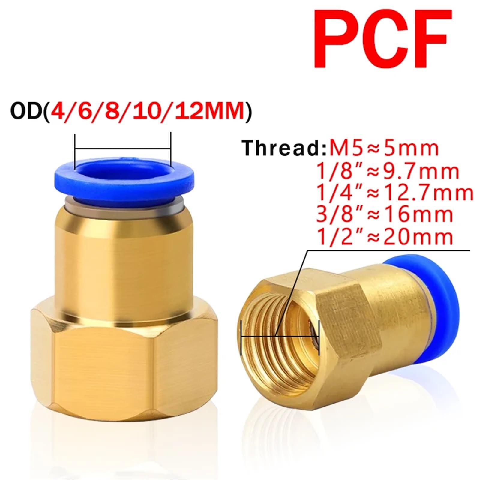 5Pcs Pneumatische Luft Anschluss Fitting PC/PCF 4mm 6mm 8mm Gewinde 1/8 1/4 3/8 1/2 Schlauch armaturen Rohr Schnell Anschlüsse(OD6mm-3I8,PC (5PCS))