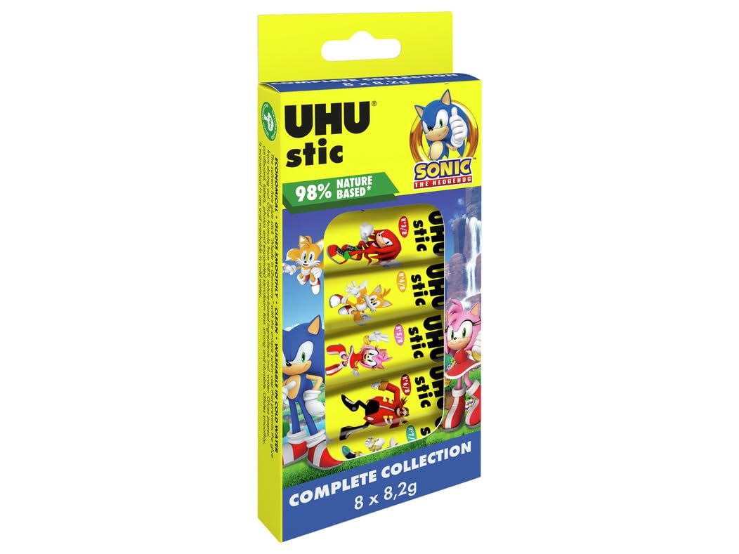 UHU Stic – Solvent-free Glue Stick – Sonic Edition – Children's Glue, Crafts, School, Home – White – Office Supplies – Collector's Box of 8 Stics 8.2 g