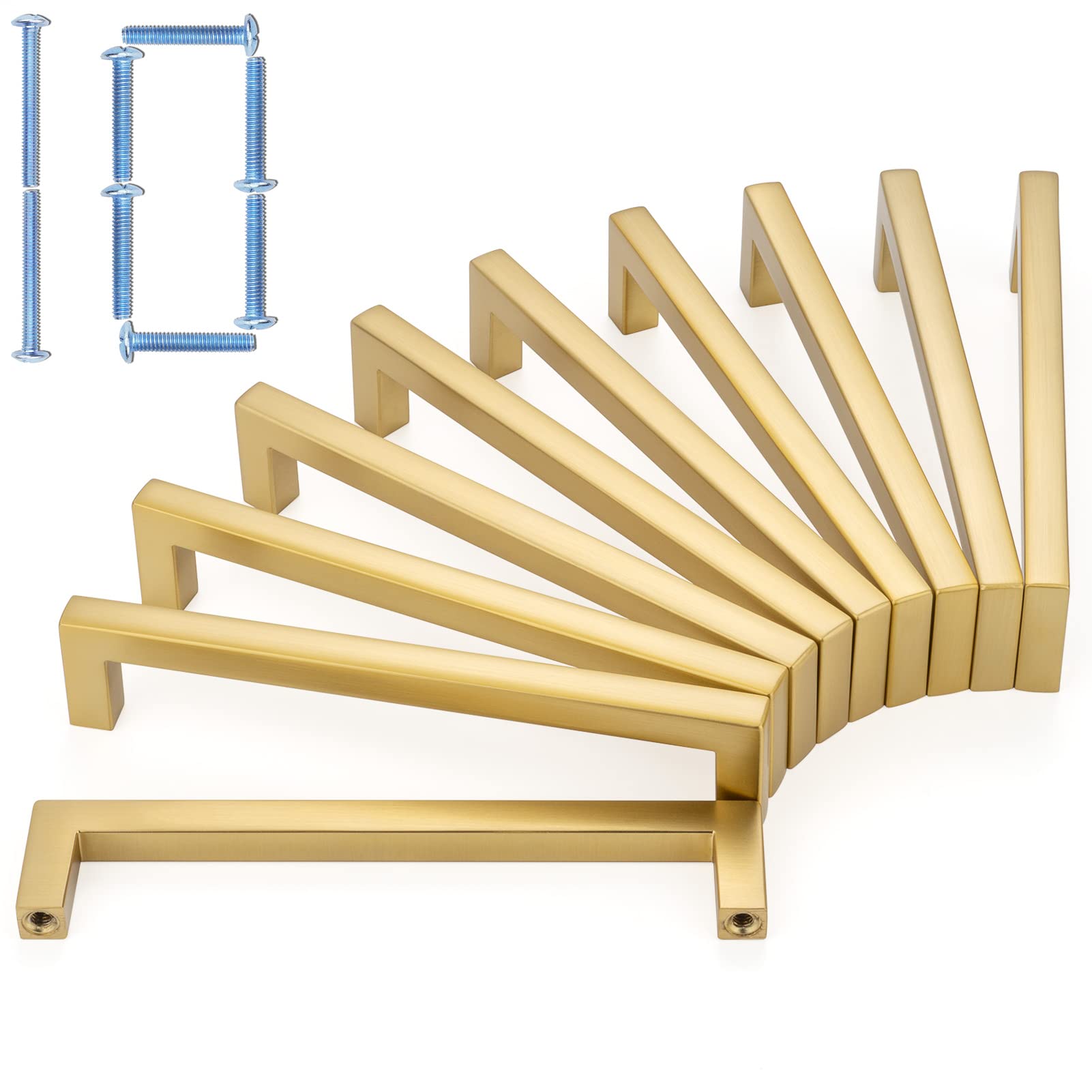 KOOFIZO Solid Square Brushed Gold Kitchen Cabinet Handles Gold Cabinet Pulls, 10 Pack 5 Inch Gold Hardware for Kitchen Cabinets Drawers Dresser Cupboard Bedroom Bathroom — image 1
