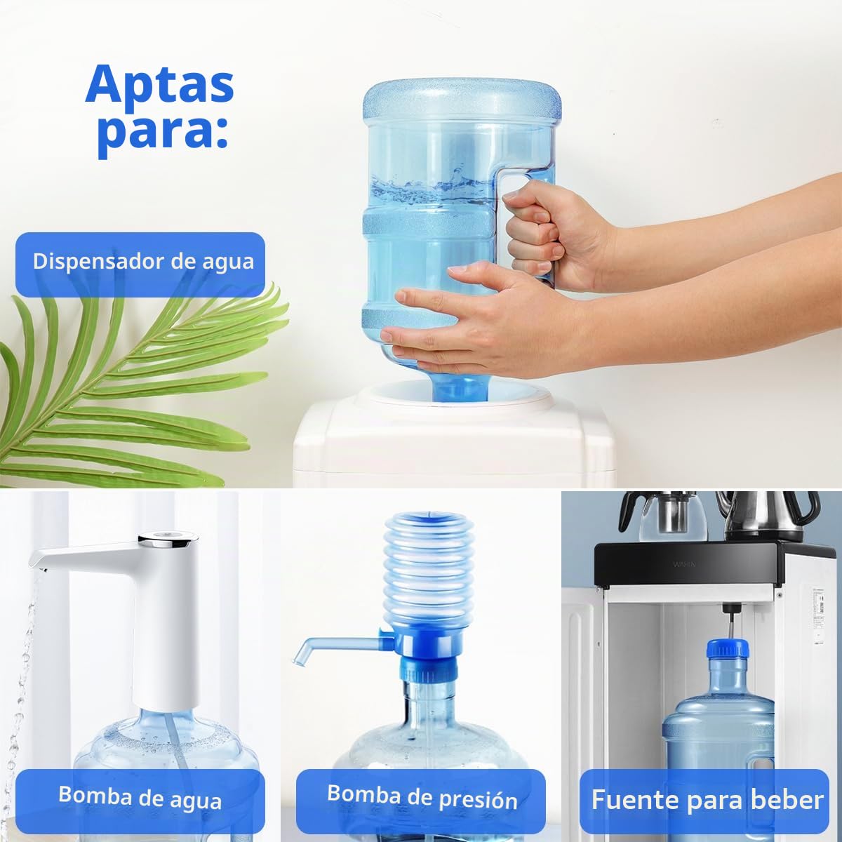 CLISPEED Botella de agua de 5 galones con tapa rosca, plástico grado alimenticio, botella agua mineral, contenedor fácil agarre, asa transporte para viajes al aire,