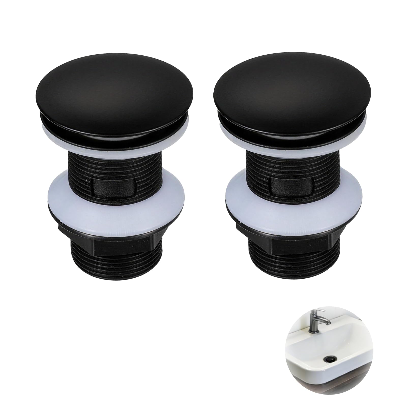 Desagüe Universal para Lavabo Sin Rebosadero, Válvula Clic Clac, Alta Impermeabilidad, Instalación Rápida, 2 Piezas, Negro Mate