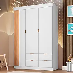 Guarda Roupa Roupeiro 03 Portas 04 Gavetas Ayla Branco Acetinado Phoenix Baby
