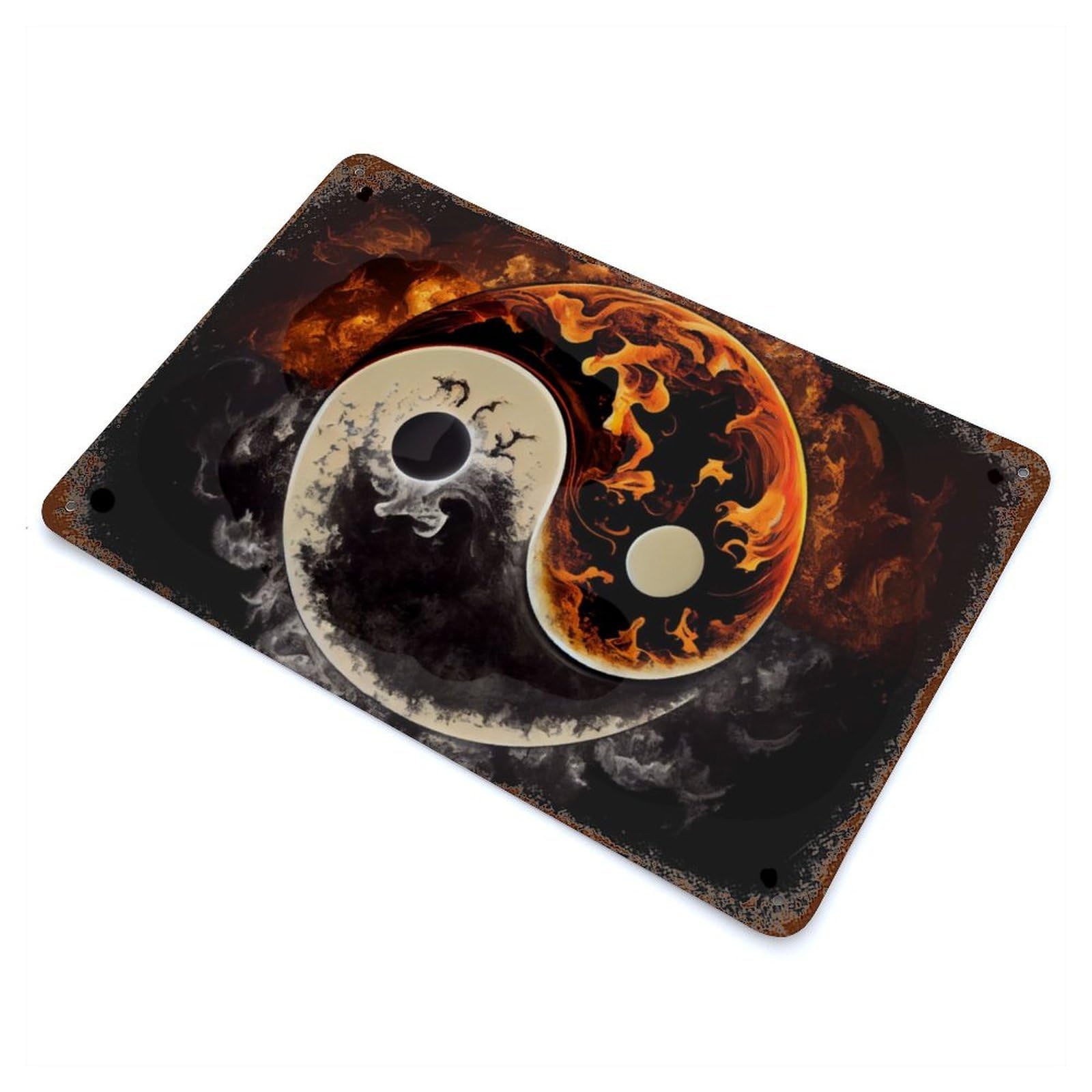 Shadow Flame Yin And Yang 11.8"x7.9" Decorative Tin Sign, Classic Wall Plaque for Cafe, Home Bar And Lounge Decor