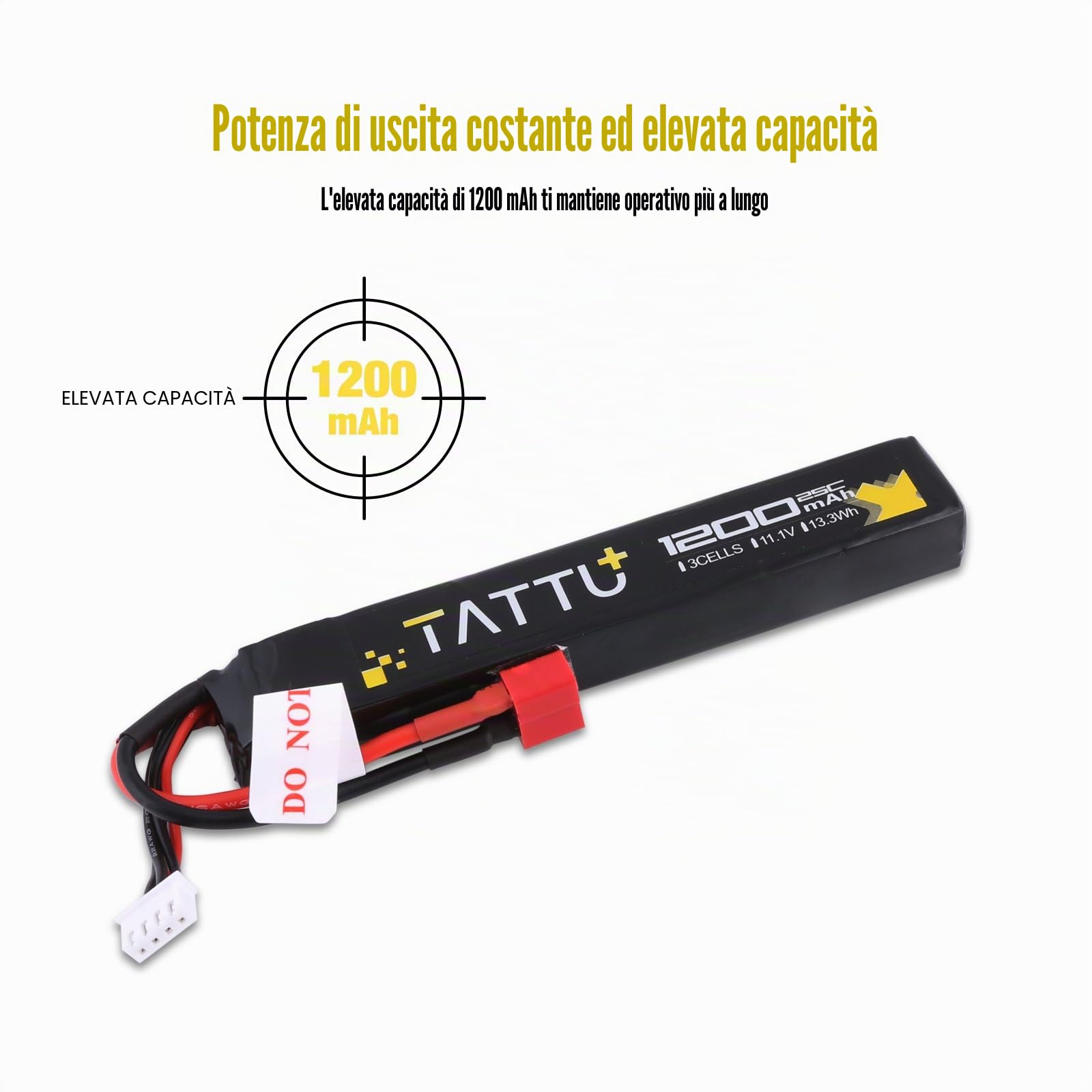 TATTU Batteria LiPo Airsoft Stick da 11,1 V con connettore Deans, 3S 1200 mAh 25C Battery Pack for Airsoft Gun
