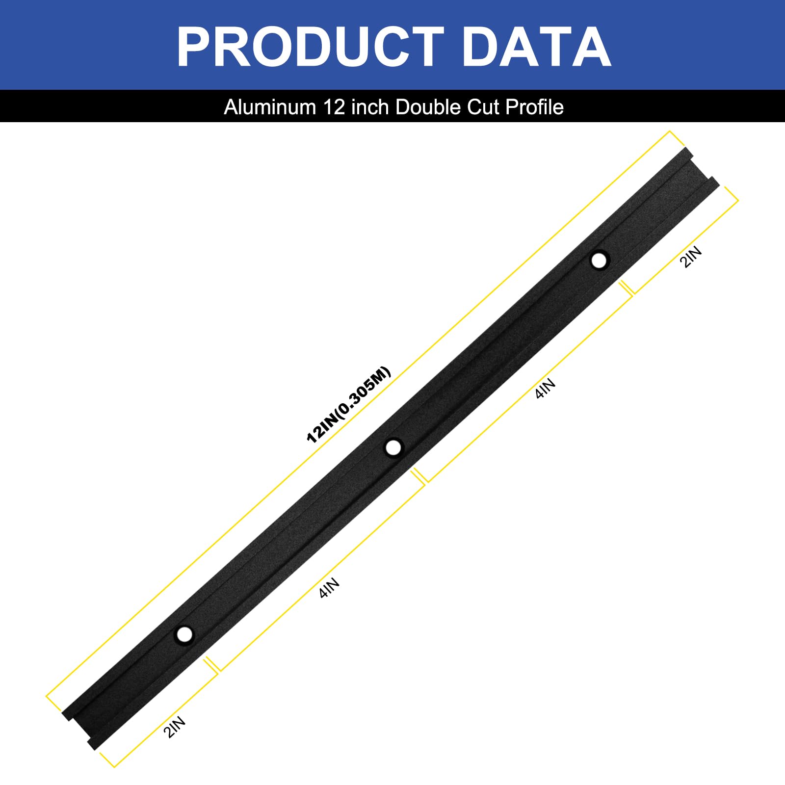 iMetrx T Tracks Woodworking Aluminum 12 inch 305 mm Black 4 Pcs Double Cut Profile Universal with Predrilled Mounting Holes and Screws for Universal T-Track Accessories - Image 3